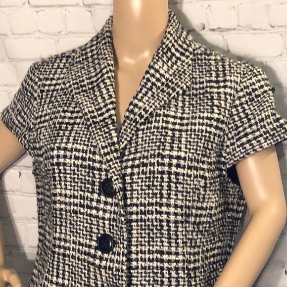 Coldwater Creek Tweed Boucle Black and White Short Sleeve Blazer Size 14 - Picture 2 of 8